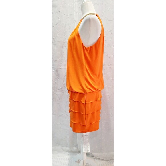CACHE Orange Drop Waist Halter Layered Dress Sleeveless Stretch Women's 6 NWT - Picture 2 of 11